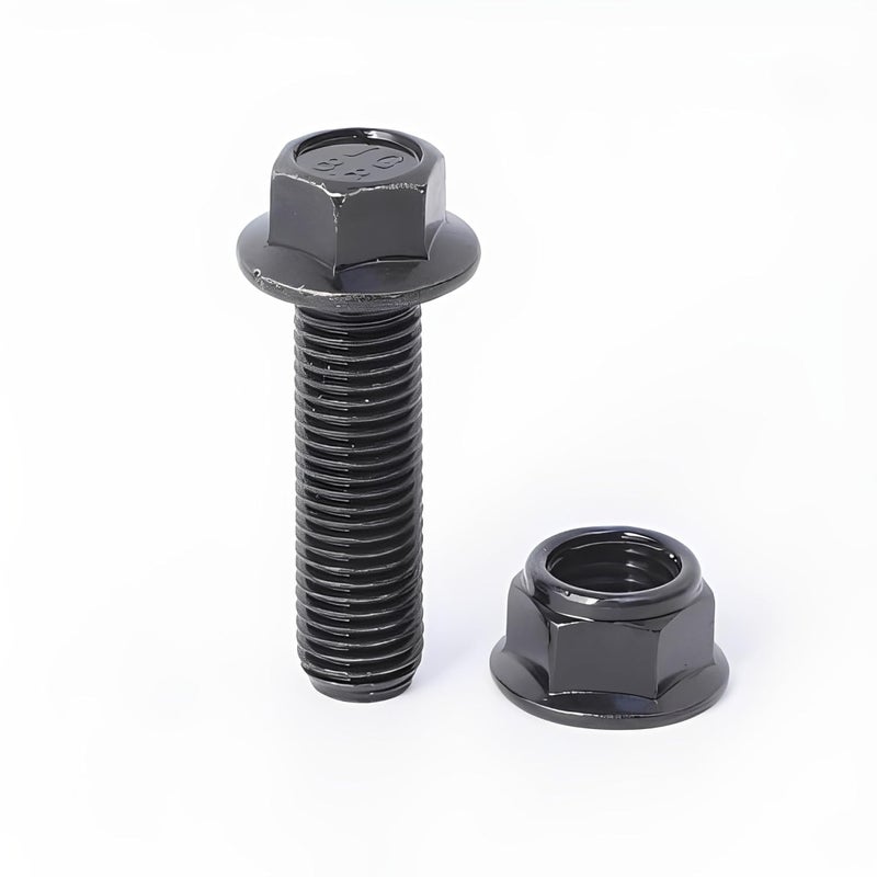 Minho M10-1.25 x 35mm Flange Head Bolts in Carbon Steel Material, Hexagon Screws Come with Flange Nuts,Black Oxide Finish Plated,Full Thread, 14 Sets - Image 2